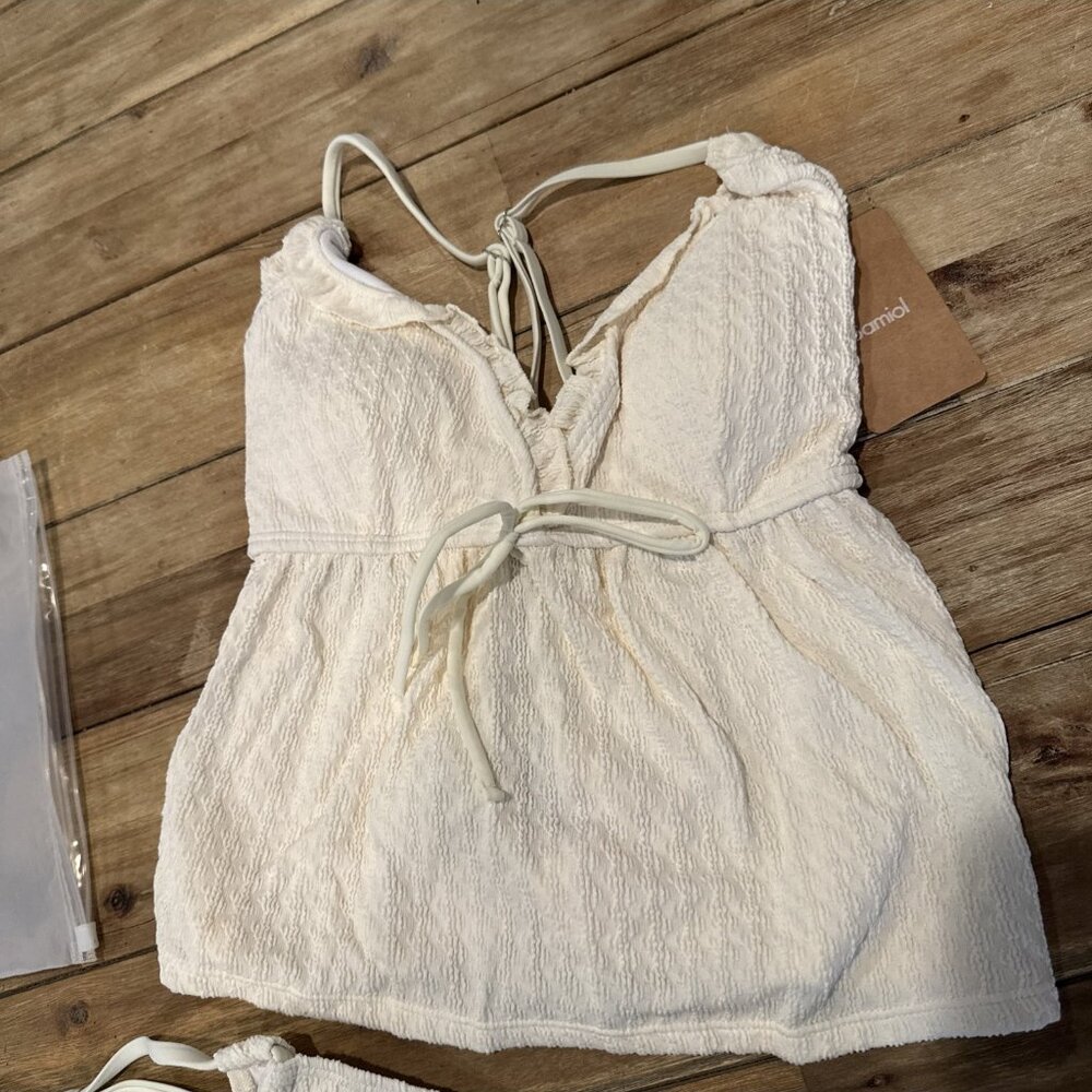 Samiol Two Piece Swimsuit Ruffled Size M Medium Cream Tankini Set NEW NWT - Picture 8 of 16